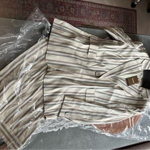 Boss Cream and Gray Striped Pantsuit